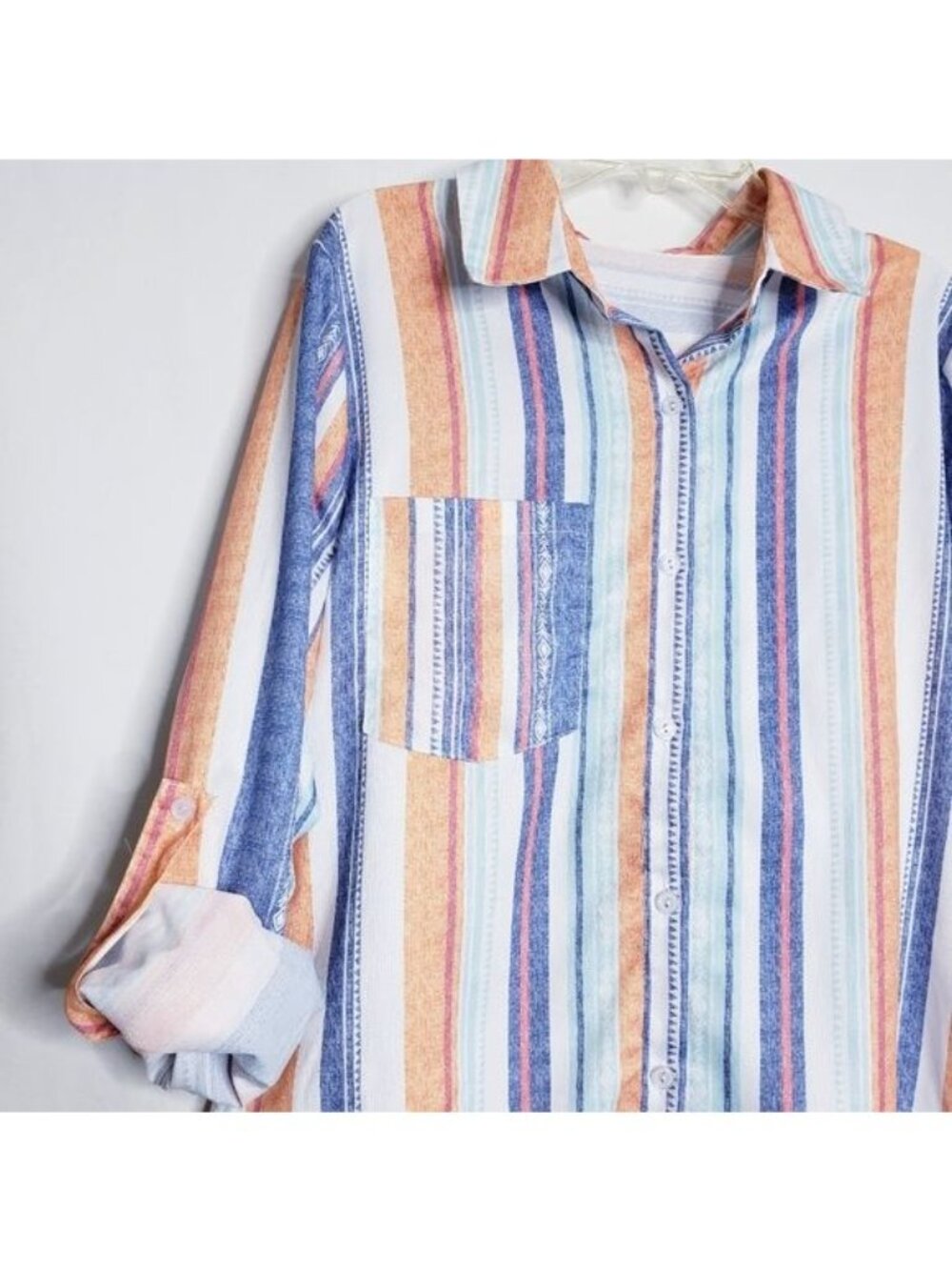 90s Vintage Style Southwestern Striped Button Down Shirt Top Women's Small - Picture 2 of 10